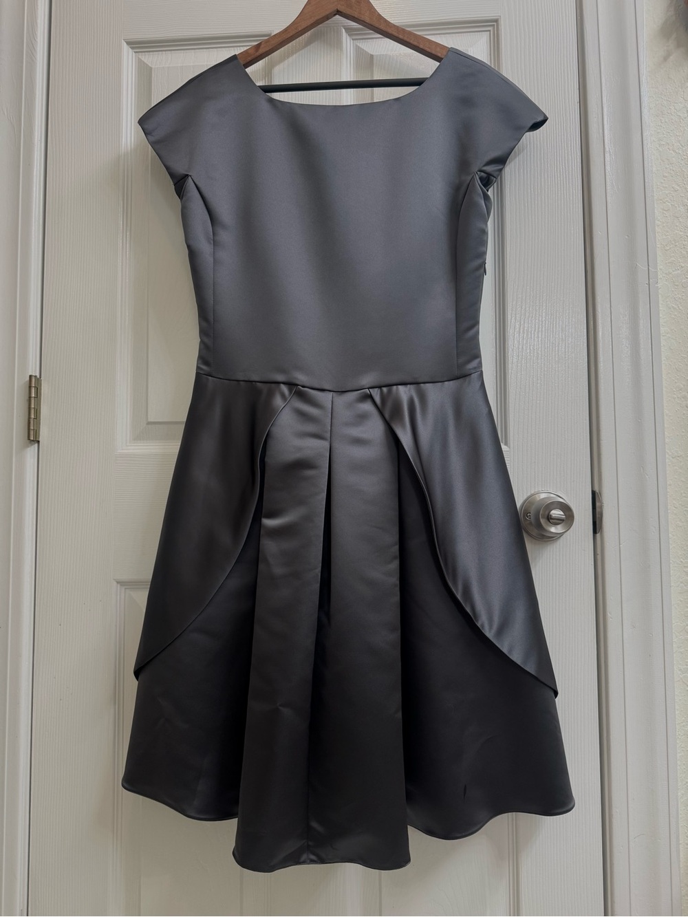 Emporio Armani Charcoal Gray Satin Fit-and-Flare Dress